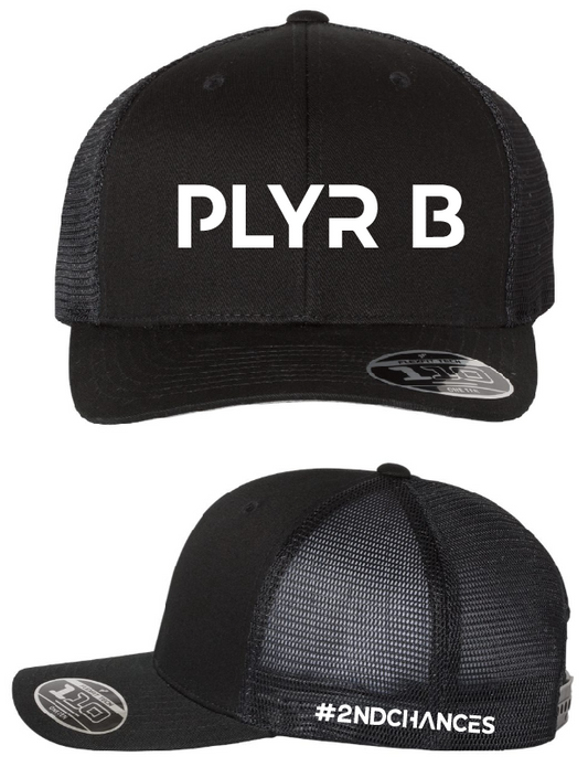 PLYR B FLEXFIT 110M Mesh Cap - White on Black